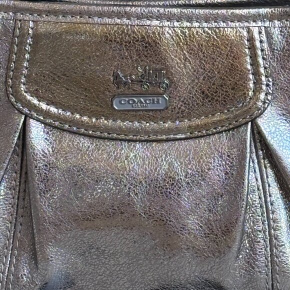 COACH MADISON WRISTLET MINI BAG METALLIC SILVER GOLD Women's Clutch Like New - Picture 4 of 13
